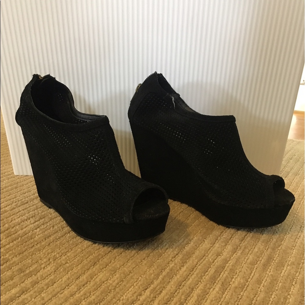 Steve Madden Black Suede Mesh Ankle Booties