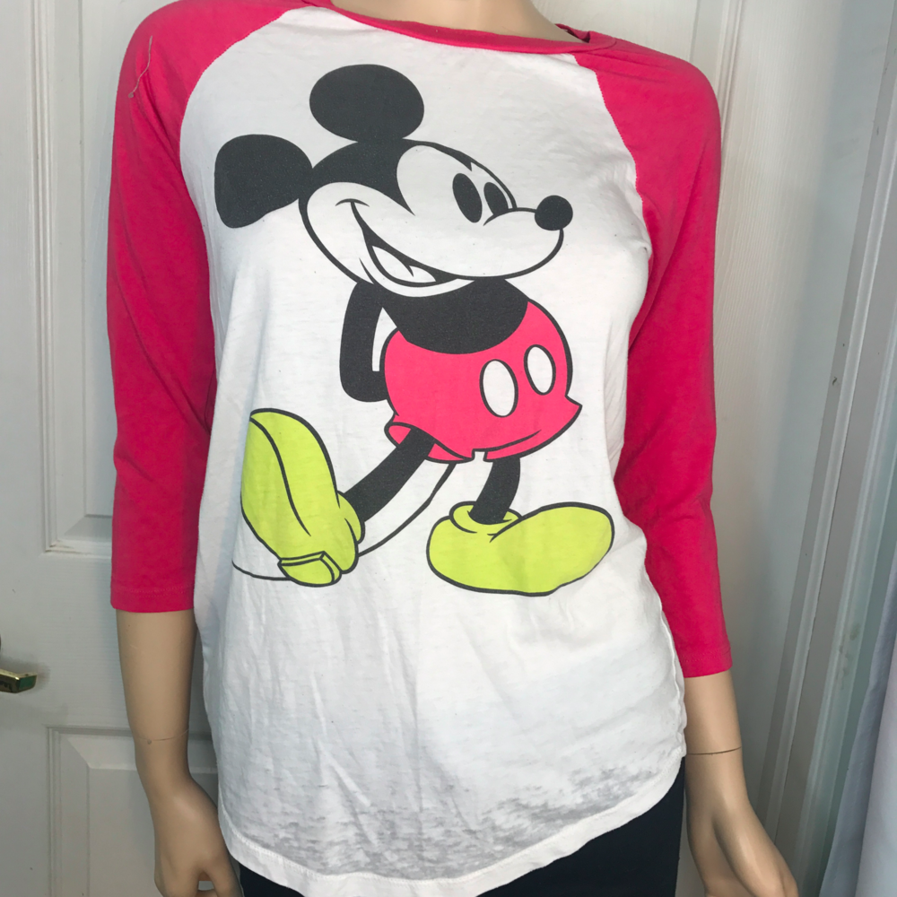 Vtg Disney Mickey Mouse raglan baseball shirt S