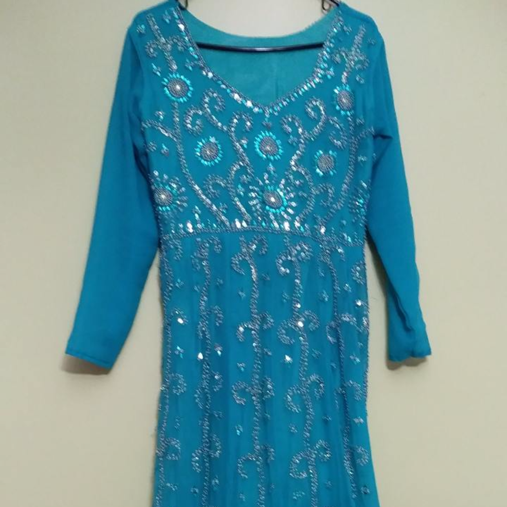 Blue Knee-length Anarkali