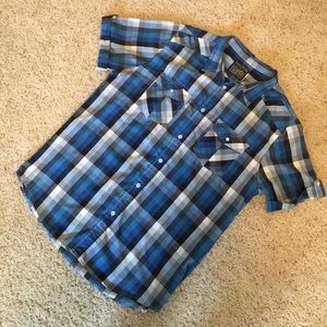 Blue plaid, short sleeve, button up