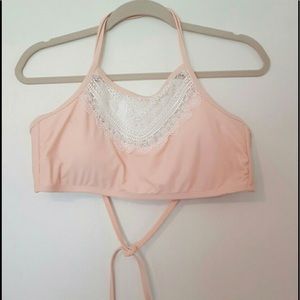 Lace high neck blush pink bikini top