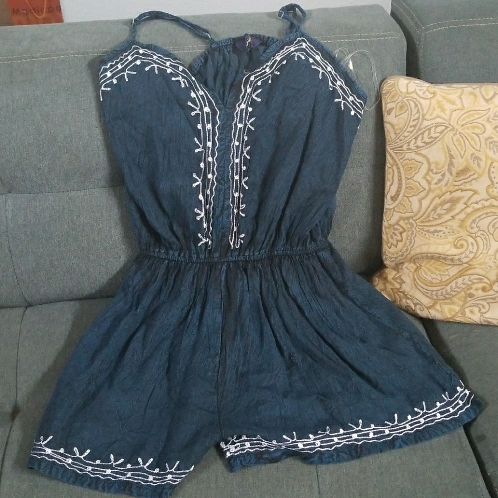 Blue with white detail romper