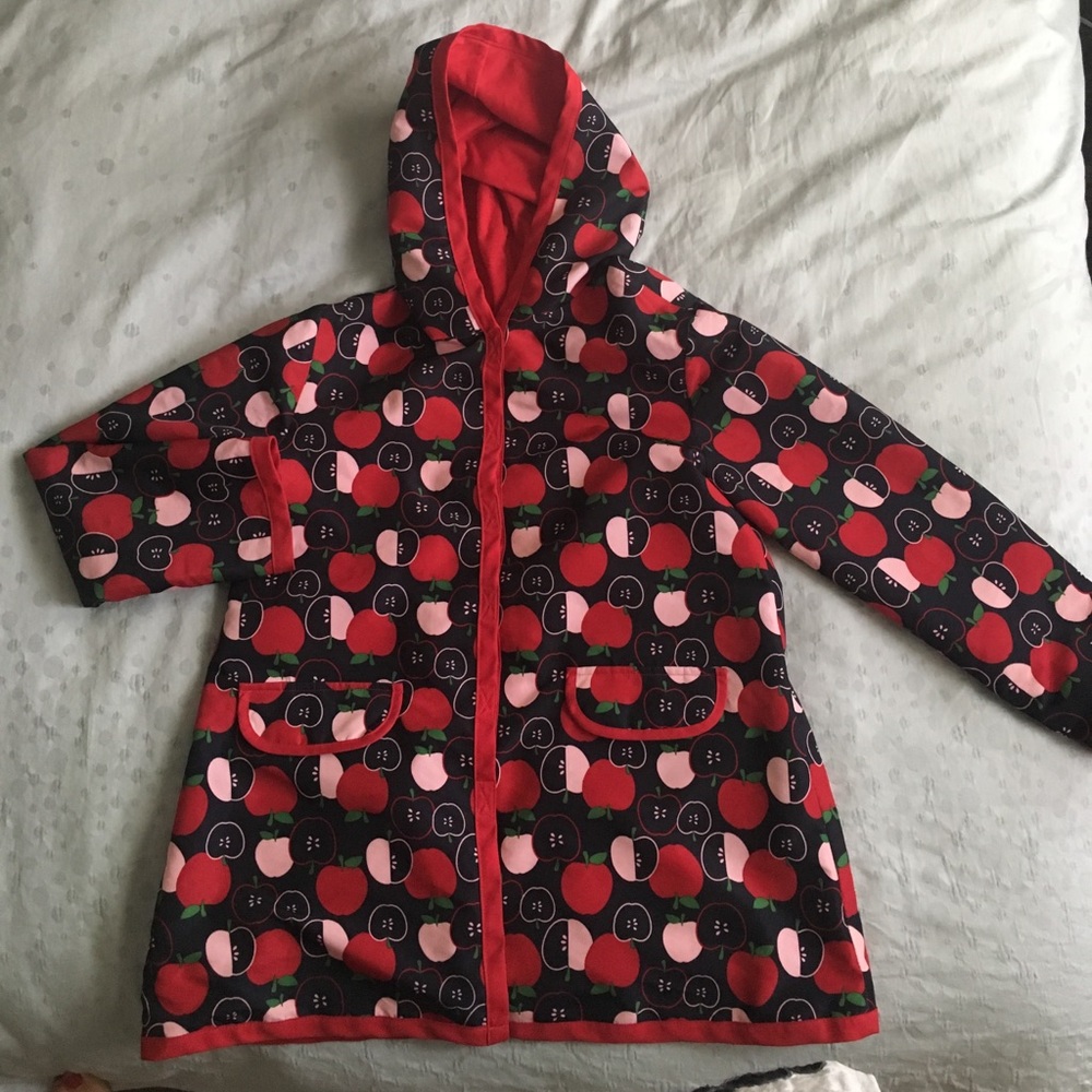Gymboree • fully lined hooded raincoat apple print