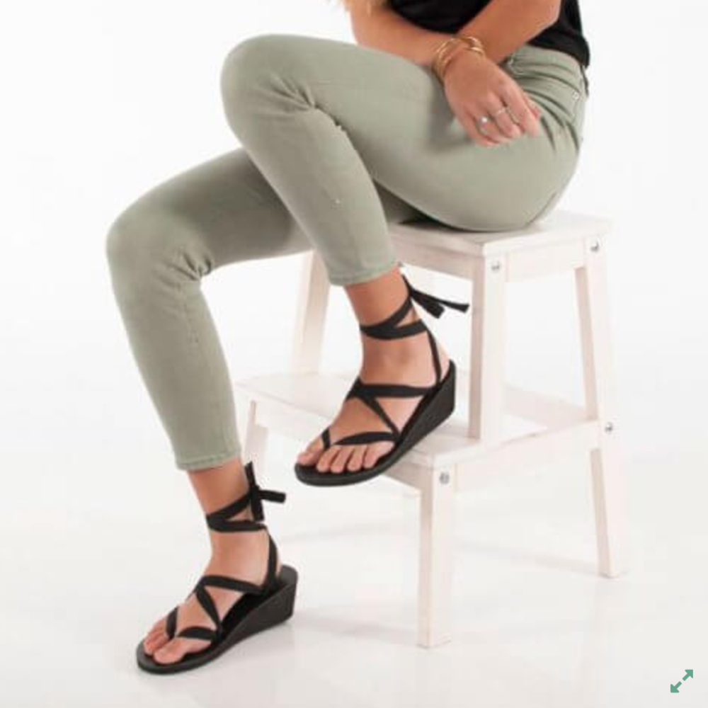 Sseko Designs Black Wedge Ribbon Sandal