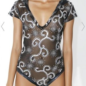 Dolls kill black sheer festival bodysuit astro