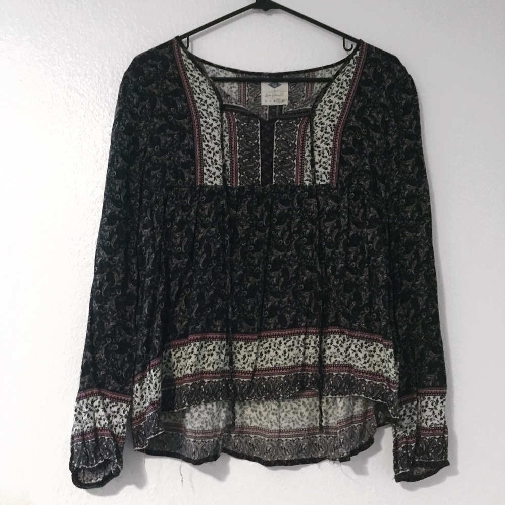 Blue Paisley Patterned Peasant Top