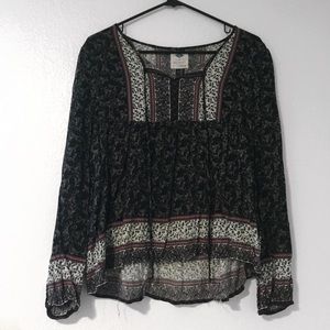 Blue Paisley Patterned Peasant Top