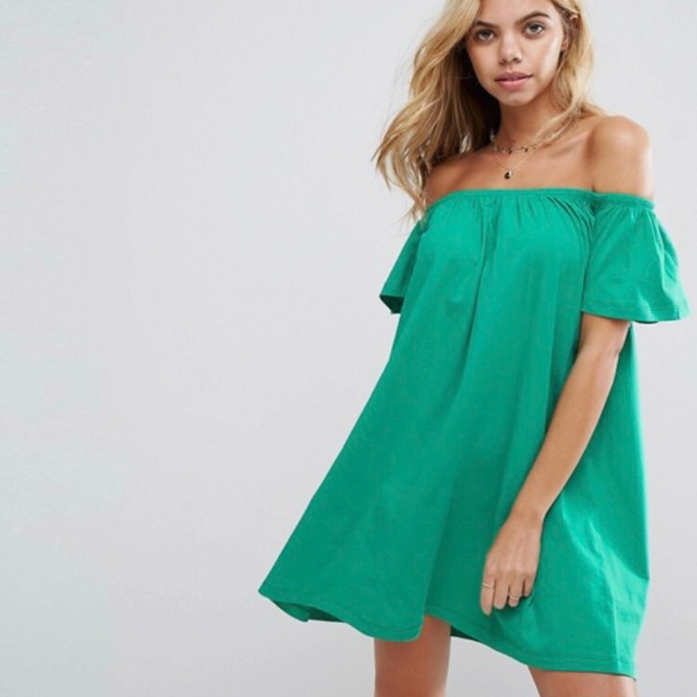 ASOS Green Off Shoulder Mini Dress