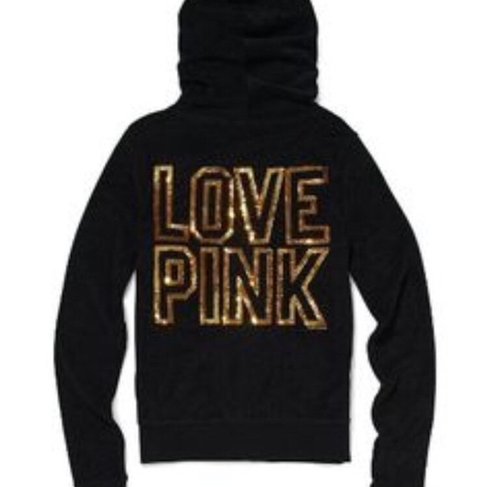 VS LOVE PINK Black/Gold Bling Zip Up Hoodie
