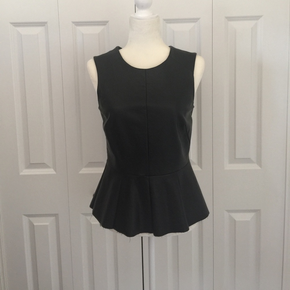 FAUX Black Leather Peplum Tank Top