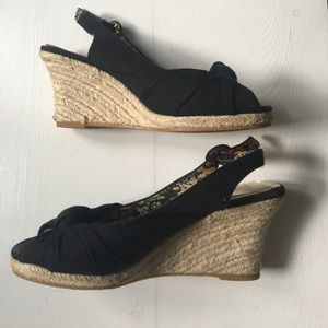 Black Knot Braided Wedge Peep Toe Heel