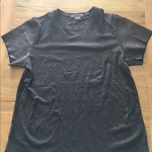 VINCE t shirt with leather sleeves
