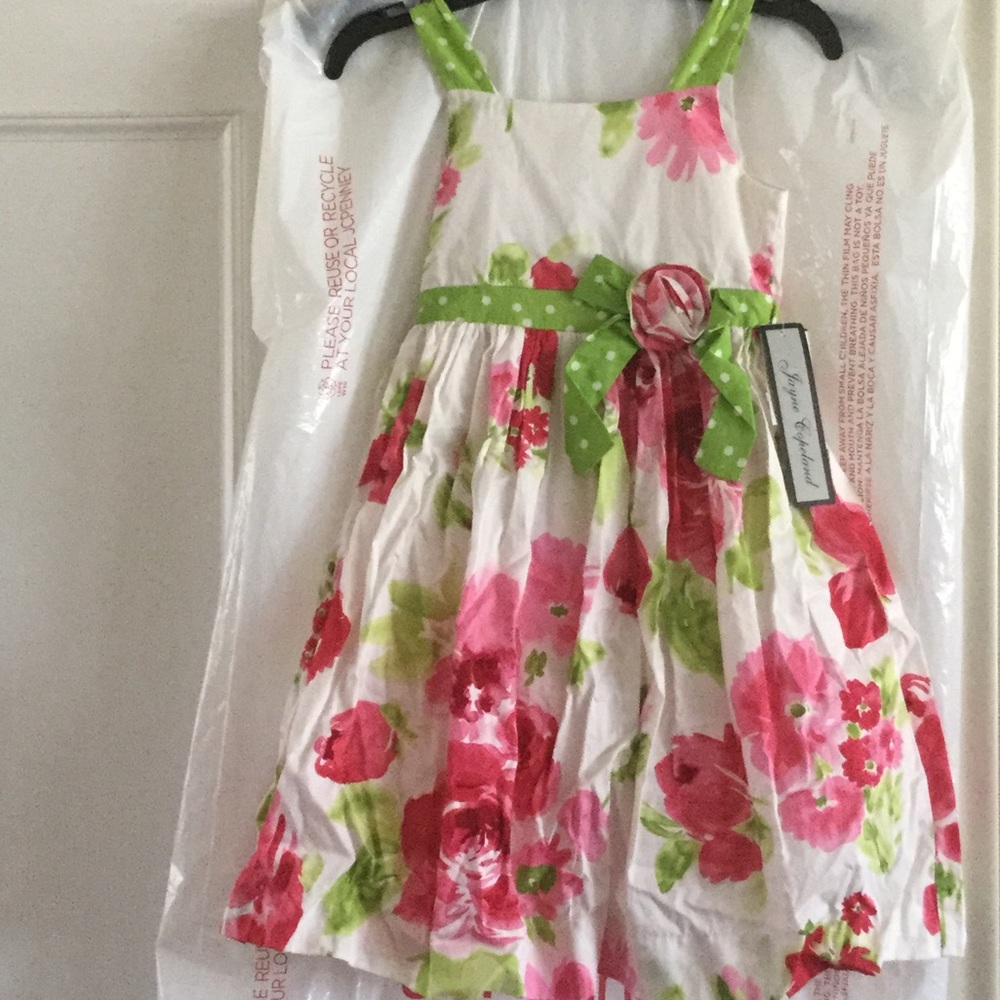 Pink white and green flower summer party dress