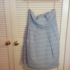 J. Crew blue and white strapless polka-dot dress