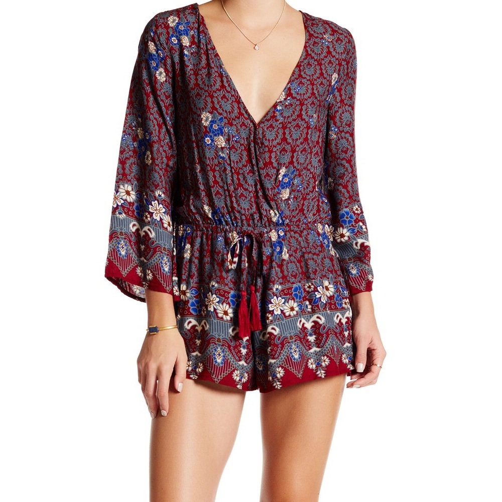 L'Atiste Floral Print Surplice Romper - Sz Small