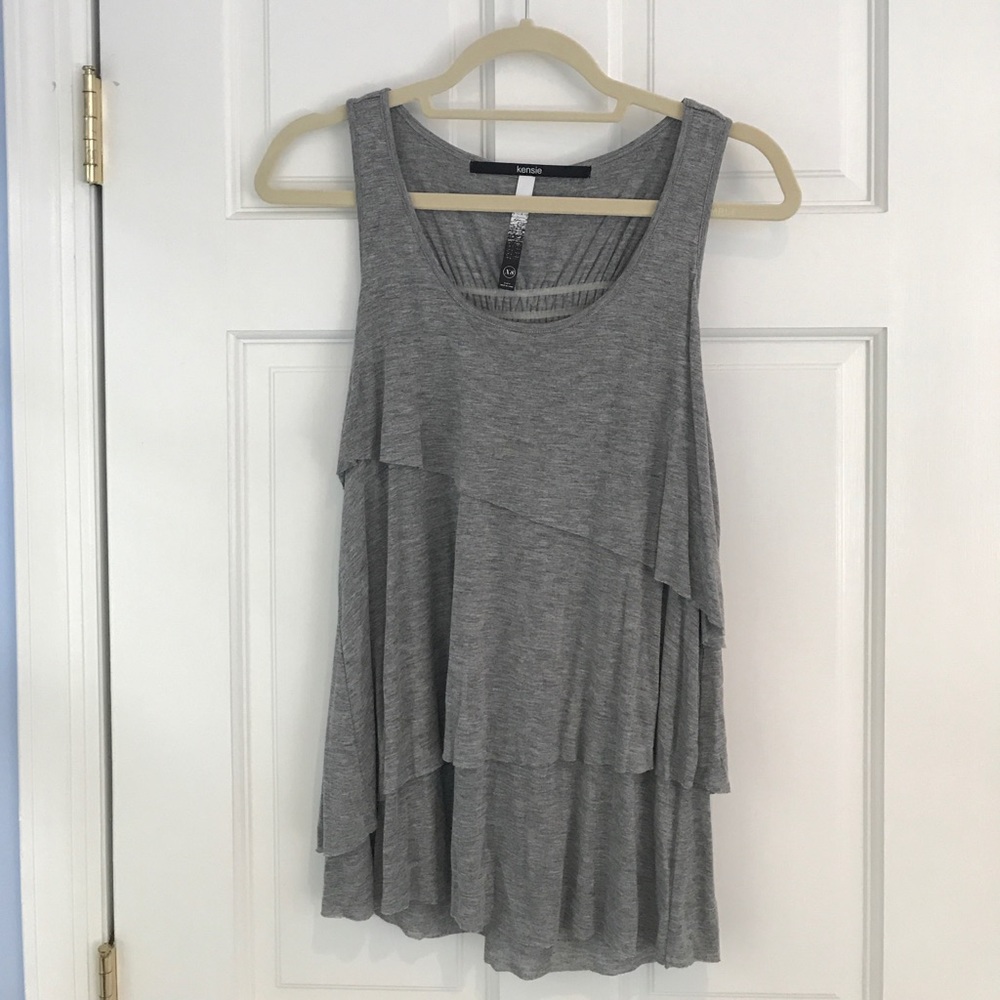 Kensie gray, ruffle, tie back tank top