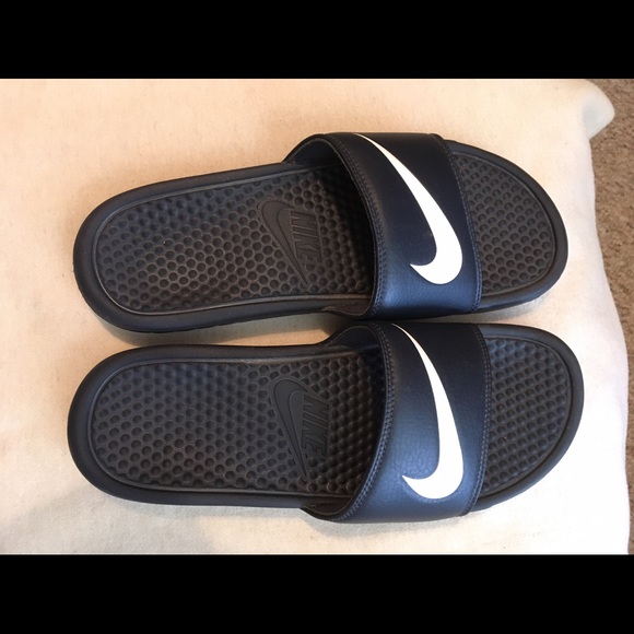 Nike Shoes - Nike Flip Flops, Navy; White swoosh, like new.