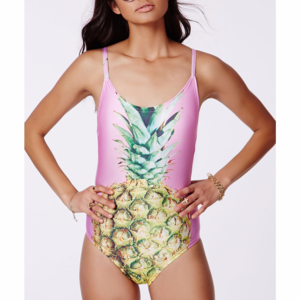 Missguided Pineapple One Piece Swim Bodysuit UK 10