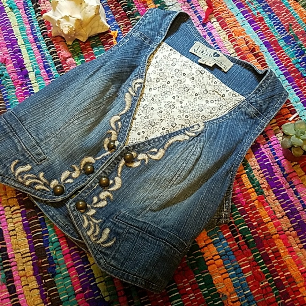 Embroidered Denim Vest