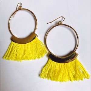 Gold plated round yellow tassel earrings