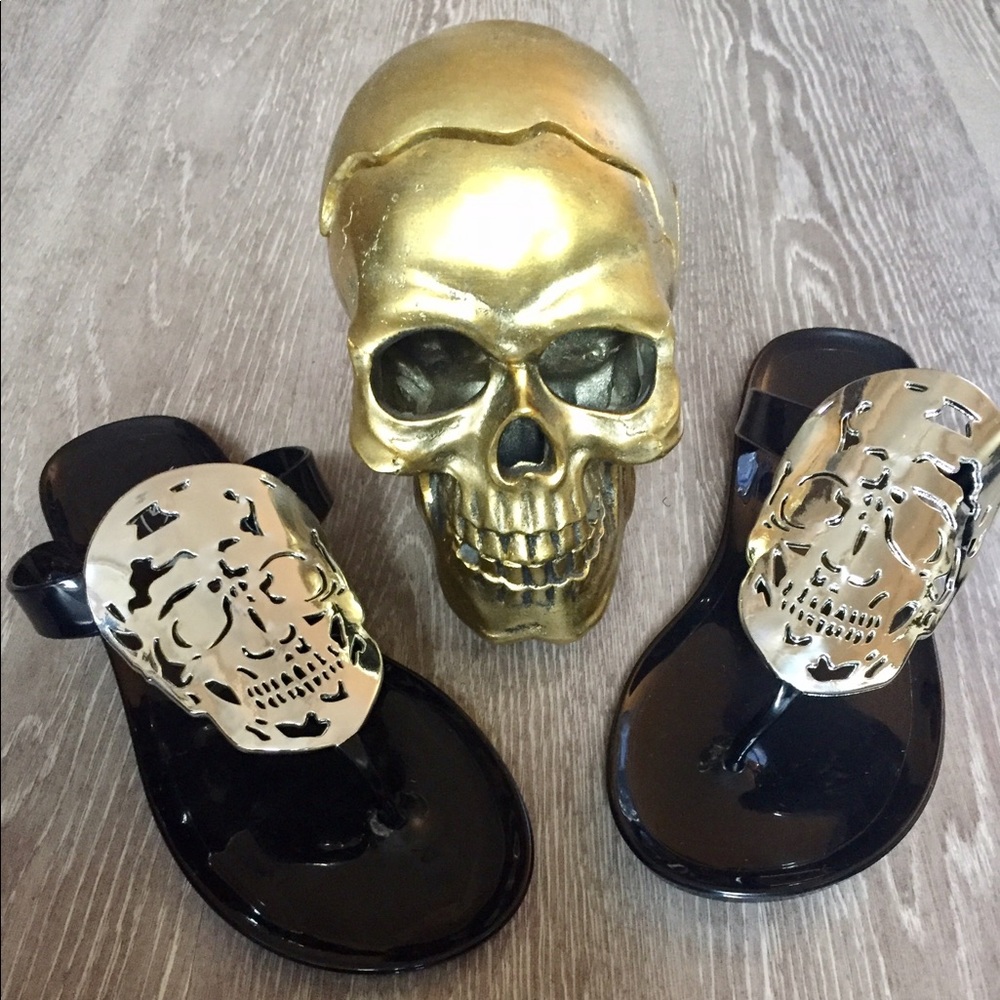 Black Viva Lola Skull Jelly Summer Sandals