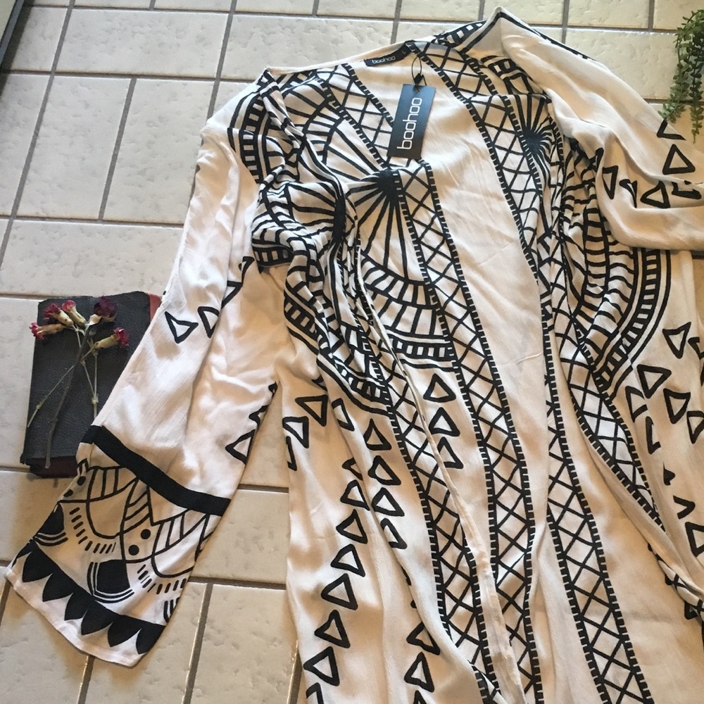 Boohoo Longline Geometric Duster Cardigan SIZE L