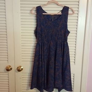Never worn blue and gold dotted dress.