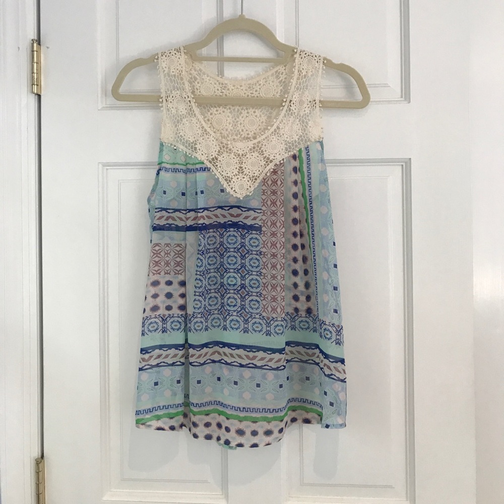 Aqua pattern mix-match tank top