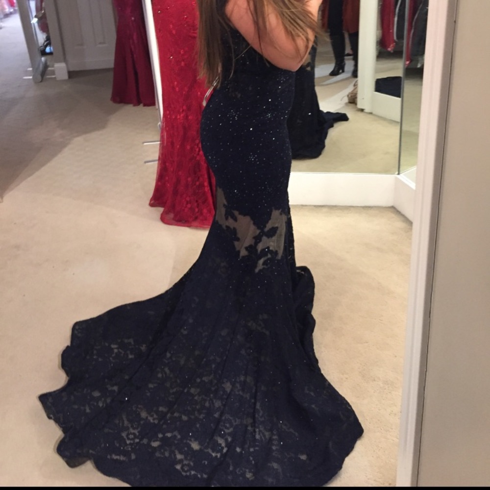 Jovani Navy Blue Sparkles and Lace Prom Dress😍🔥