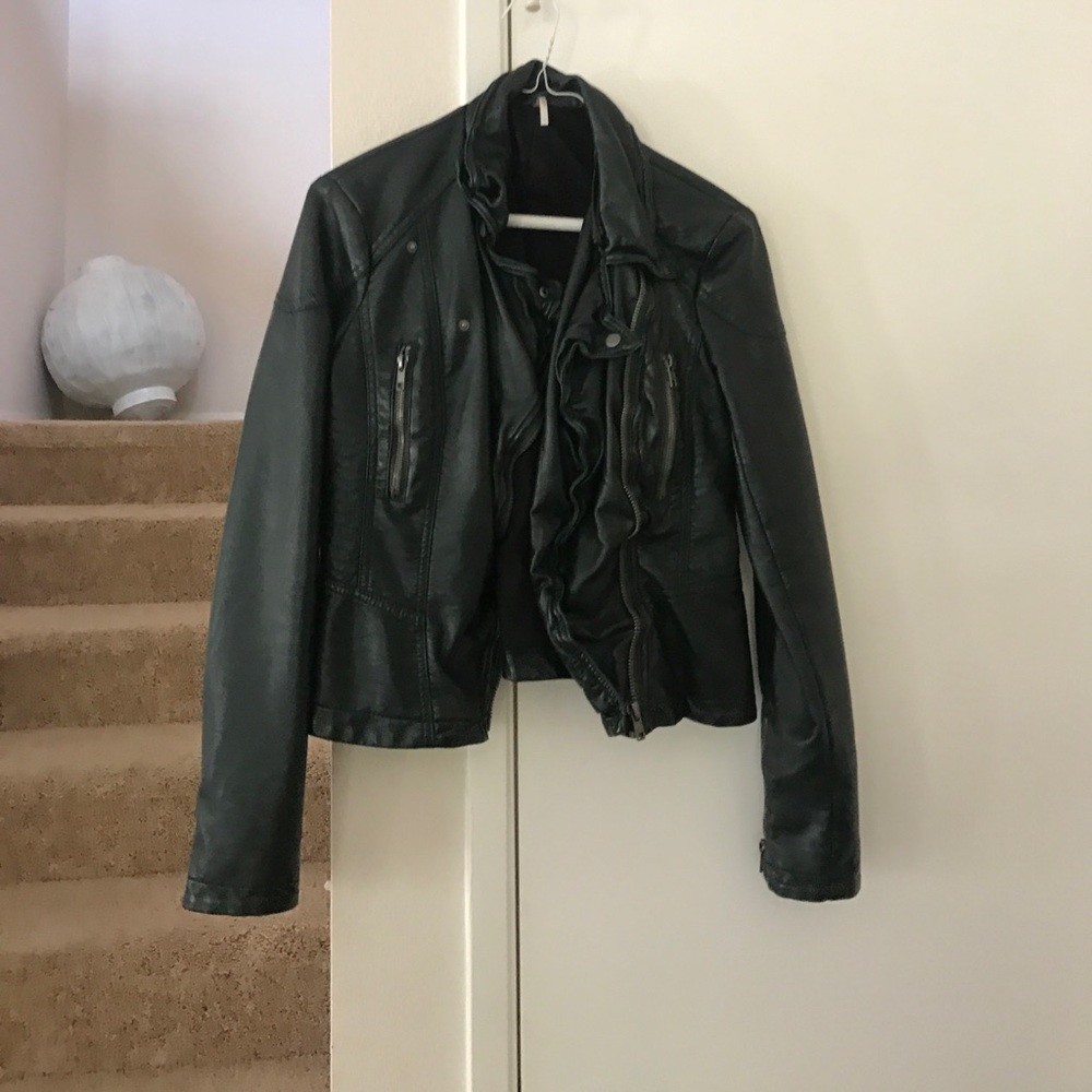 Free People. Green Vegan Leather Jacket.