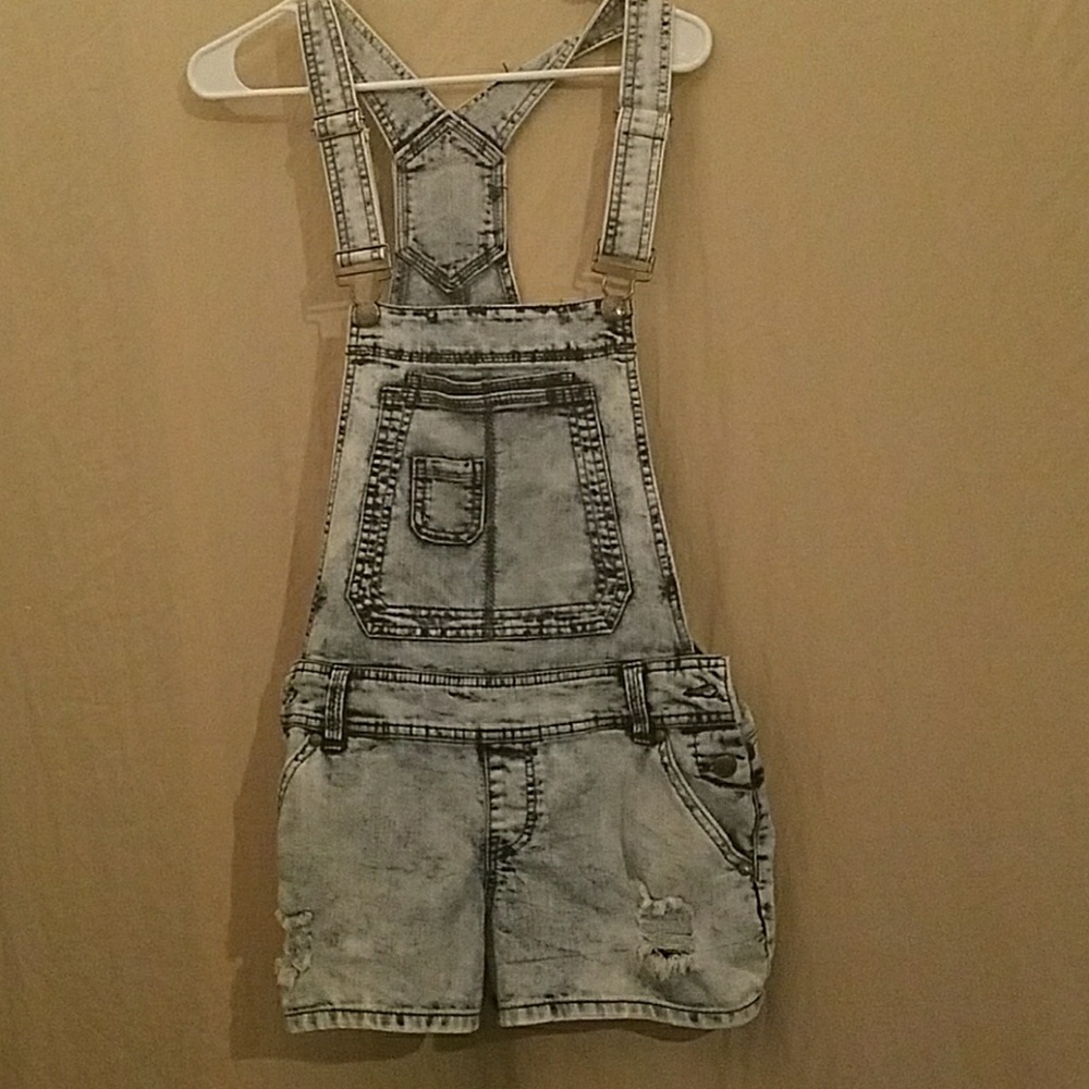Blue jean short overalls