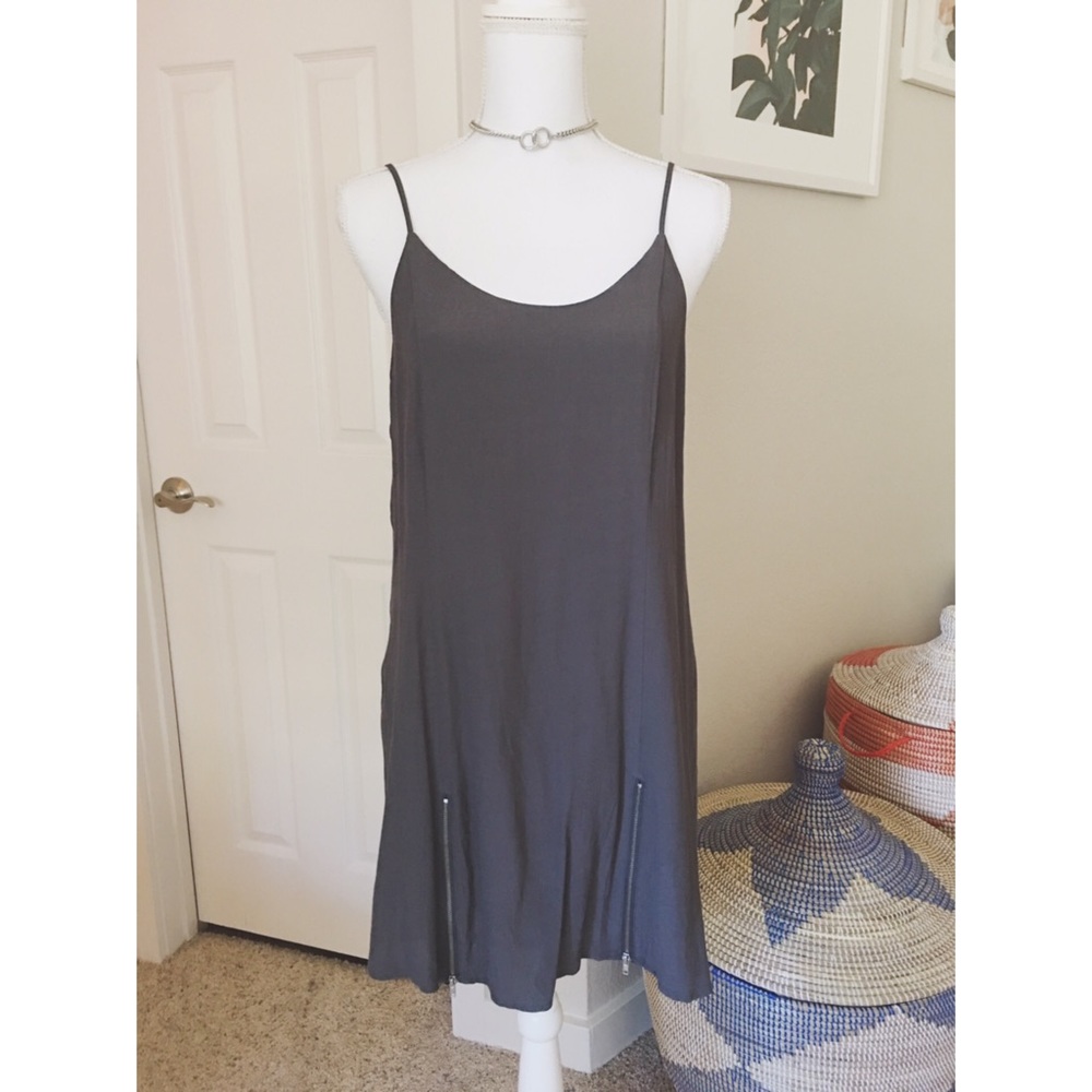 Strappy Gray Babydoll Shift Dress with Zippers