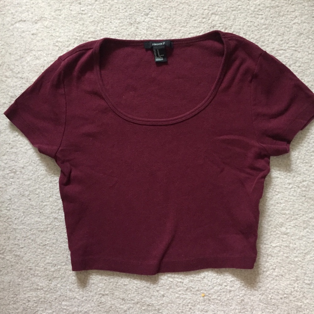 forever 21 maroon short sleeve crop top