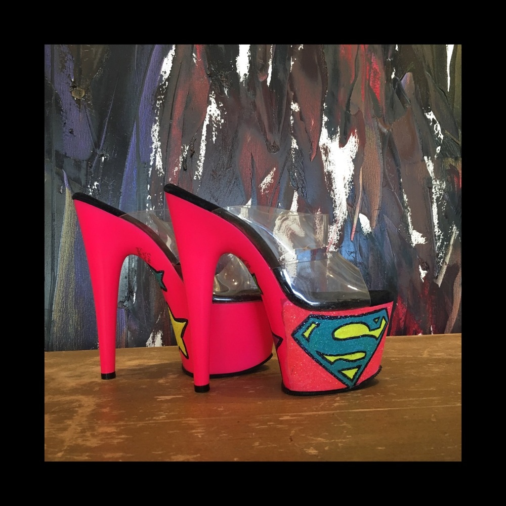 Custom pleaser glitter neon superhero heels