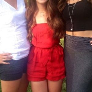 Strapless red romper