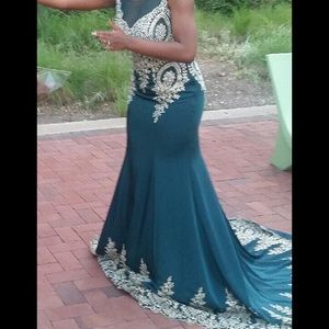 Hunter Green Formal Dress w/ beautiful detail.