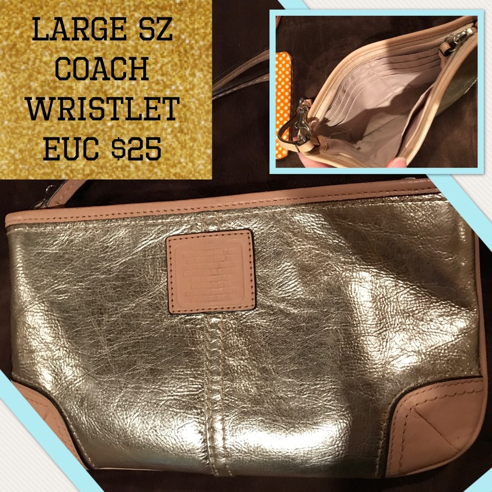 Champagne/gold Coach clutch/wristlet