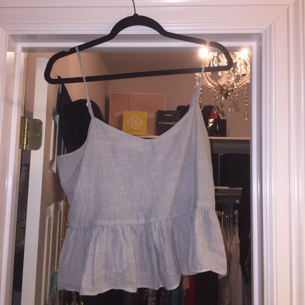 blue and white seersucker top