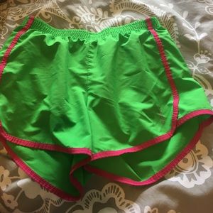 Green and Pink Reebok Running Shorts