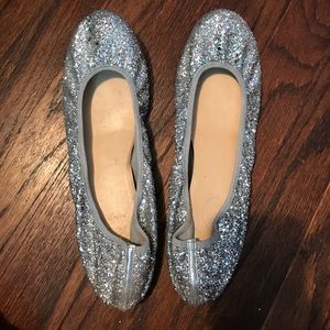 JCrew Silver Glitter Ballet Flats