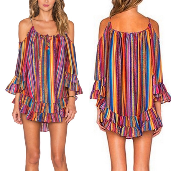 LAST ONE! ! XXXL! Rainbow striped cover up! - Picture 2 of 6