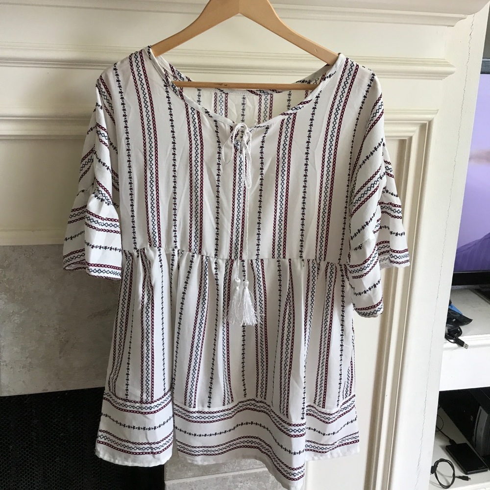 Striped Pattern Tassel Blouse - Picture 6 of 7