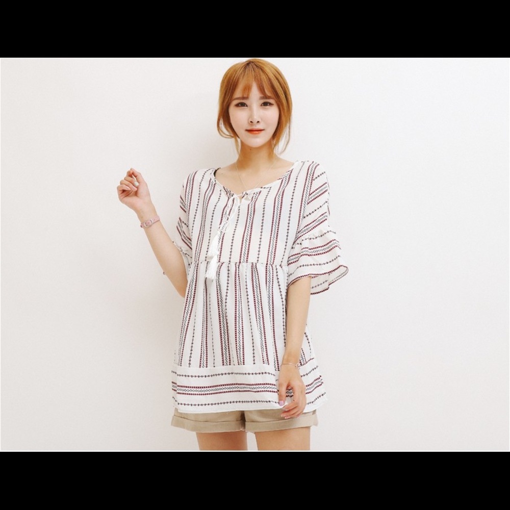 Striped Pattern Tassel Blouse - Picture 3 of 7