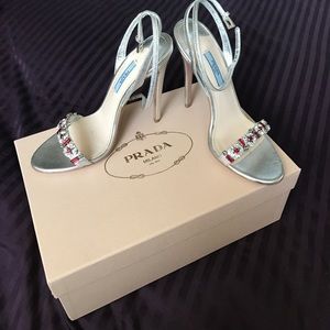 Prada Heels (Model 1x581d Nappa, Silver, Size 38)