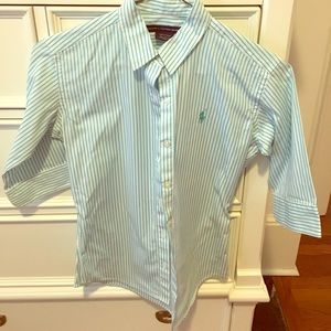 Women's blue & white stripe polo