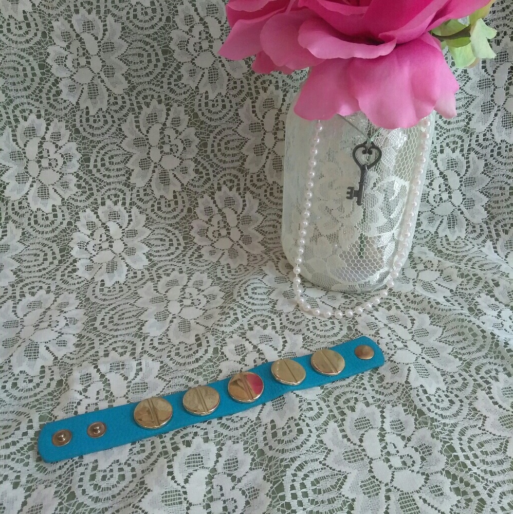 Teal Blue Gold Studded Wrap Bracelet