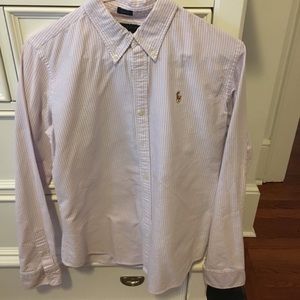 Women's long sleeve purple & white button up