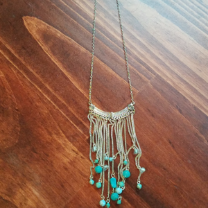 Long Necklace Silver Chain With Turquoise Stones