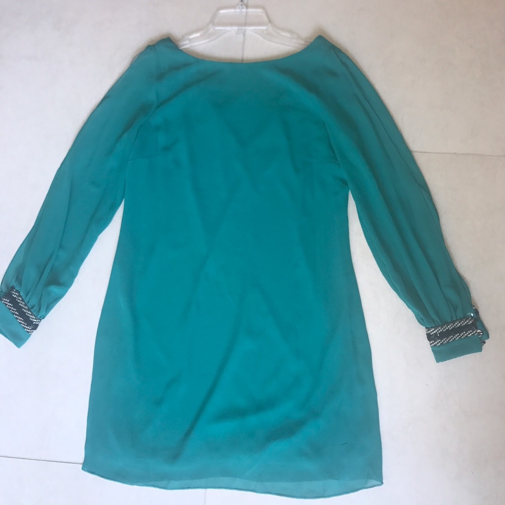 Green embroidered cuff dress