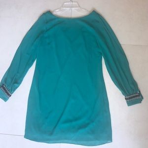 Green embroidered cuff dress